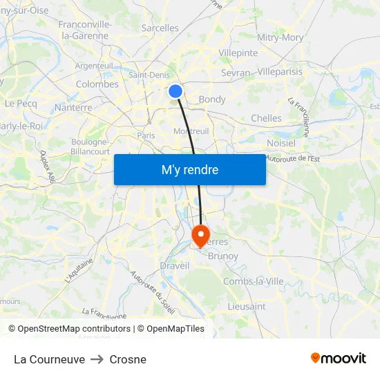 La Courneuve to Crosne map