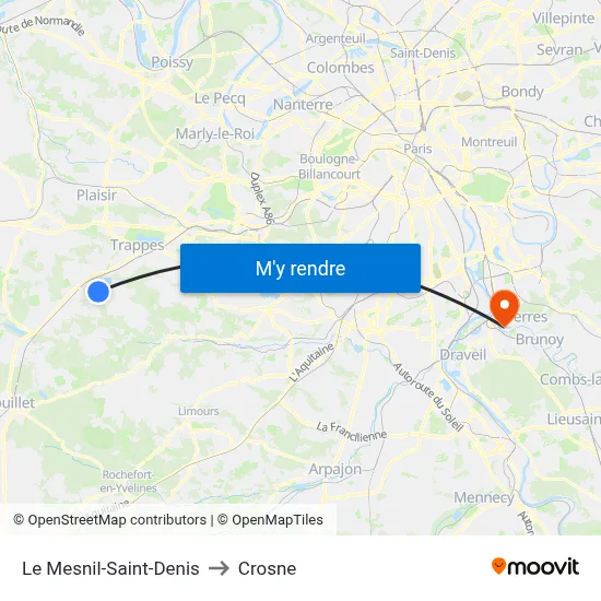 Le Mesnil-Saint-Denis to Crosne map
