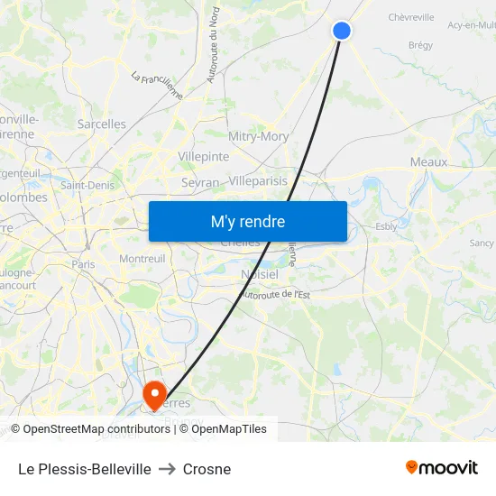 Le Plessis-Belleville to Crosne map
