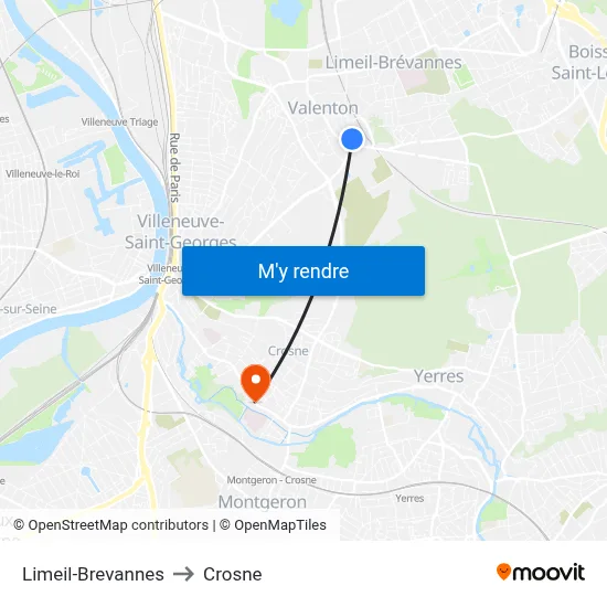 Limeil-Brevannes to Crosne map
