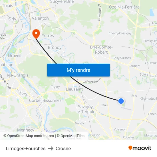 Limoges-Fourches to Crosne map