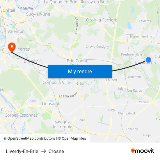 Liverdy-En-Brie to Crosne map