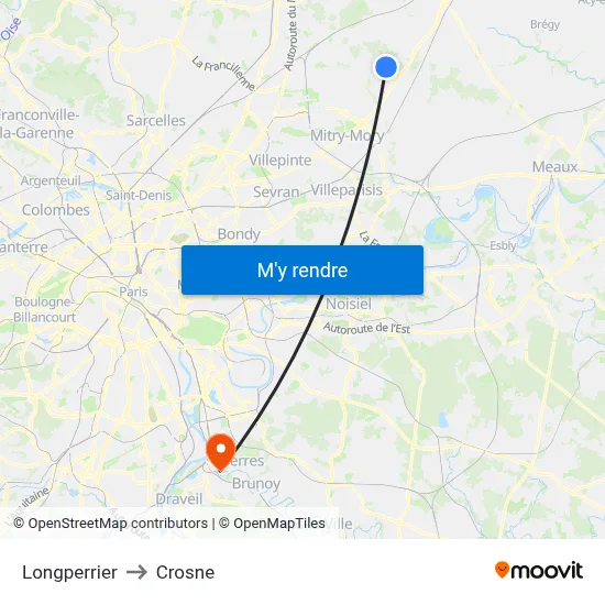 Longperrier to Crosne map
