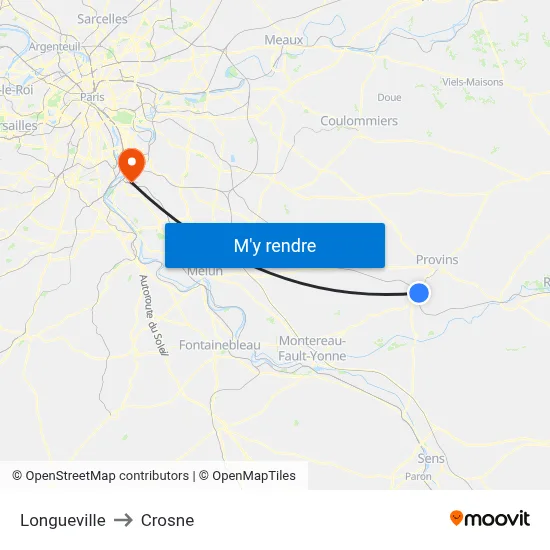 Longueville to Crosne map