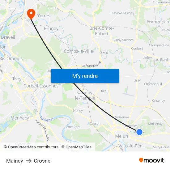 Maincy to Crosne map