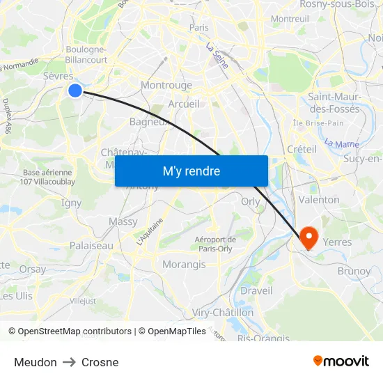 Meudon to Crosne map