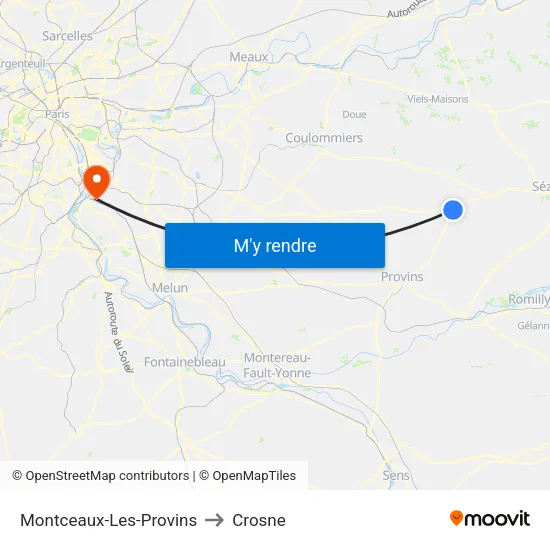 Montceaux-Les-Provins to Crosne map