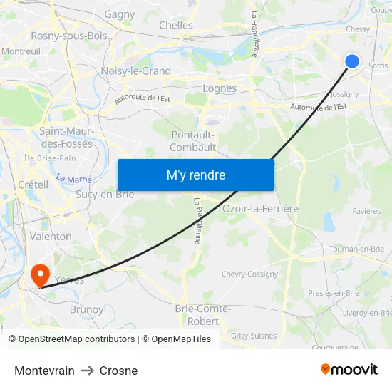 Montevrain to Crosne map