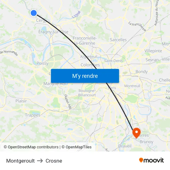 Montgeroult to Crosne map