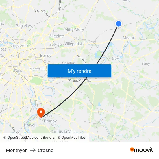 Monthyon to Crosne map