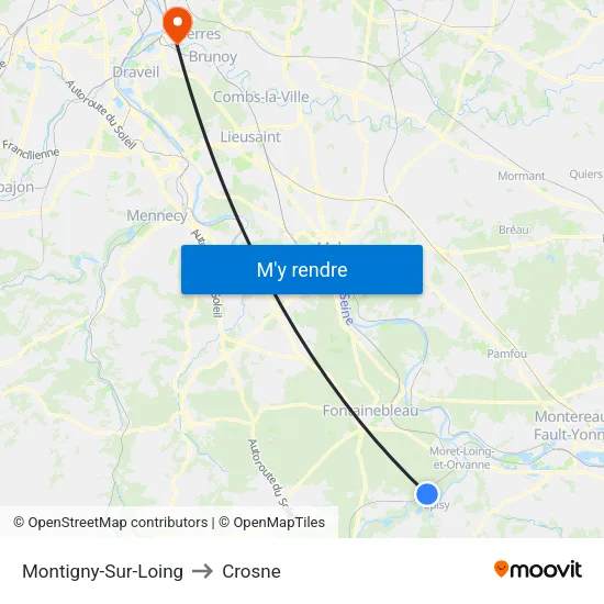 Montigny-Sur-Loing to Crosne map