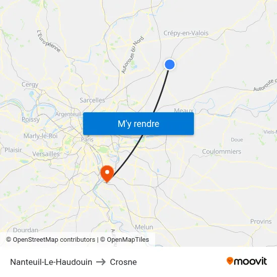 Nanteuil-Le-Haudouin to Crosne map