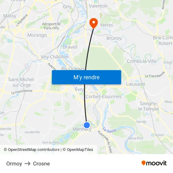 Ormoy to Crosne map