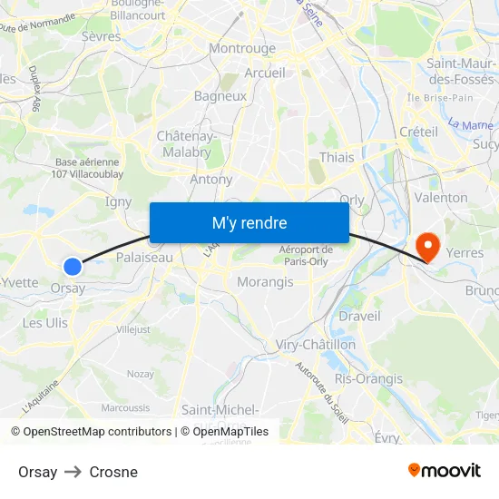 Orsay to Crosne map