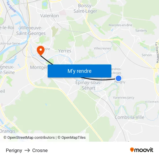 Perigny to Crosne map