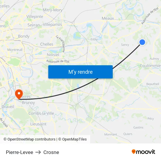 Pierre-Levee to Crosne map