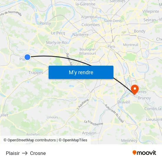 Plaisir to Crosne map