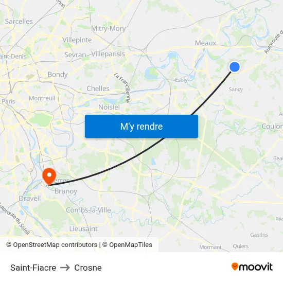 Saint-Fiacre to Crosne map