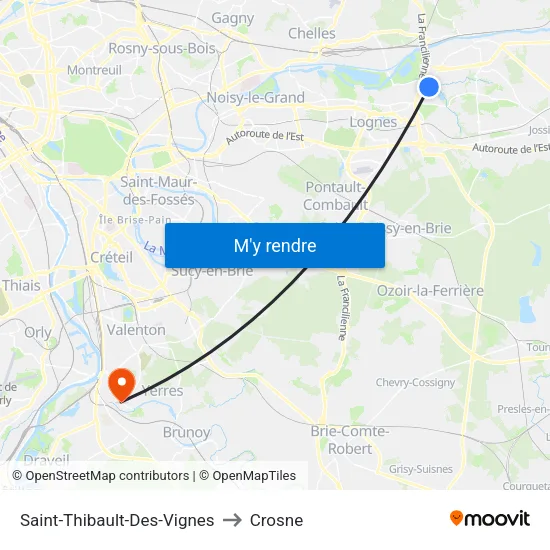 Saint-Thibault-Des-Vignes to Crosne map