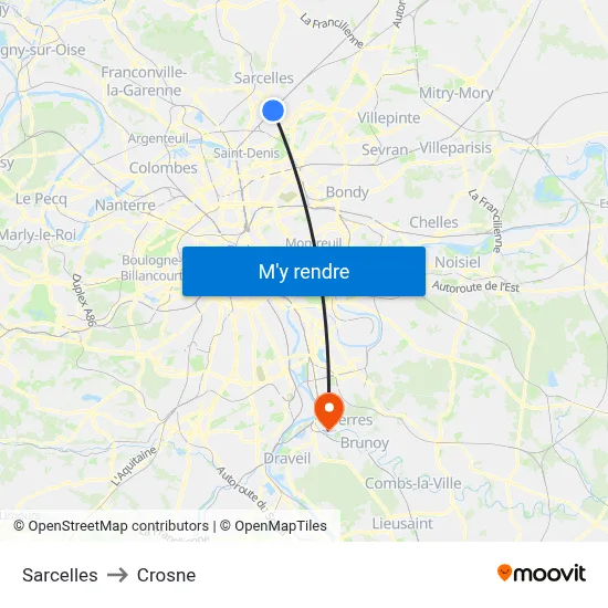 Sarcelles to Crosne map