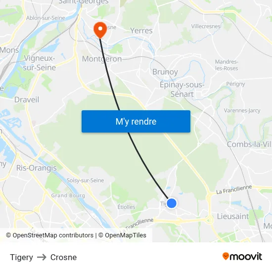 Tigery to Crosne map
