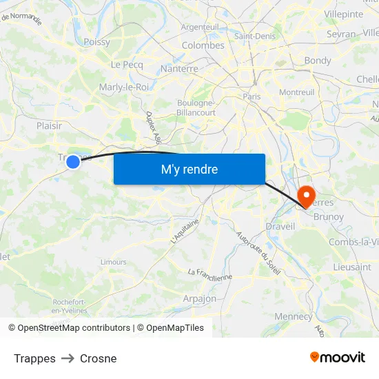 Trappes to Crosne map