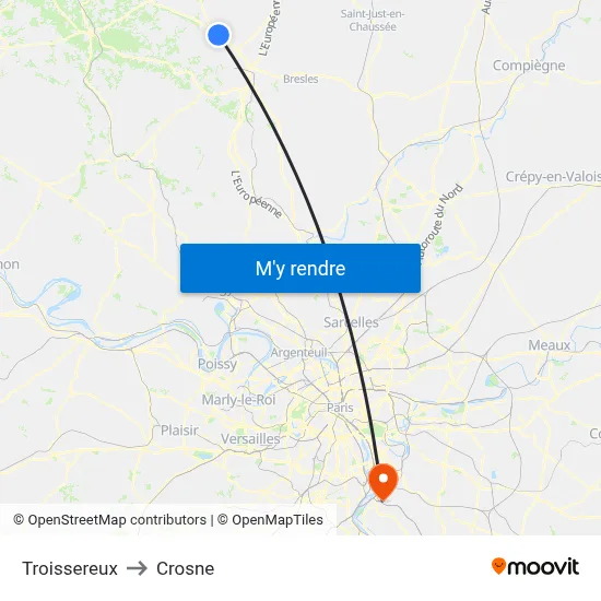 Troissereux to Crosne map