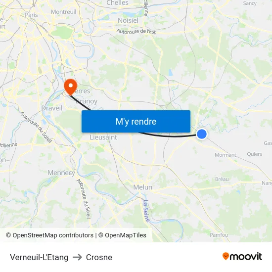 Verneuil-L'Etang to Crosne map