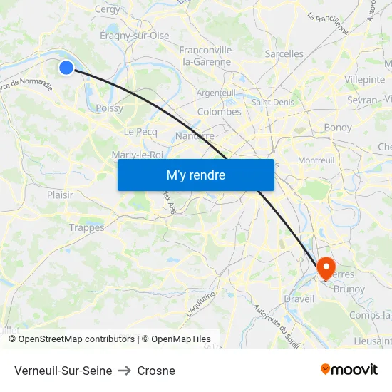 Verneuil-Sur-Seine to Crosne map