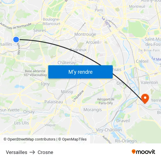 Versailles to Crosne map