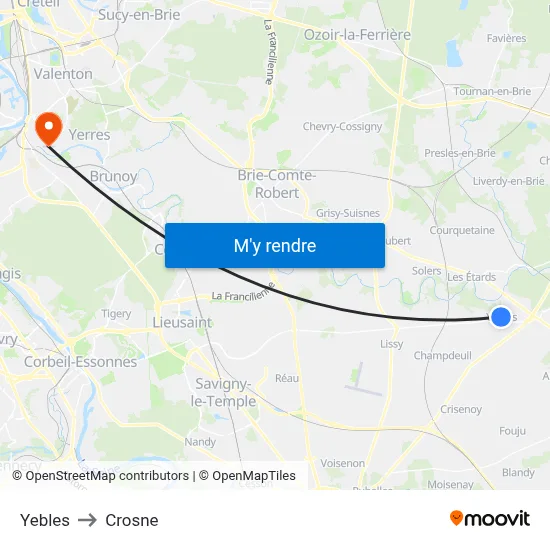 Yebles to Crosne map