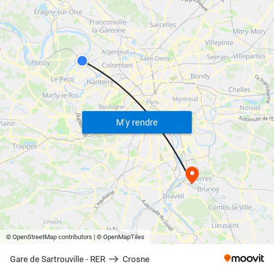 Gare de Sartrouville - RER to Crosne map