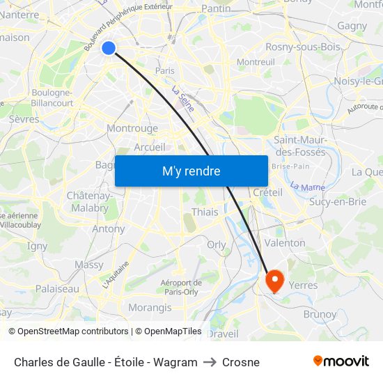 Charles de Gaulle - Étoile - Wagram to Crosne map