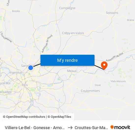 Villiers-Le-Bel - Gonesse - Arnouville to Crouttes-Sur-Marne map