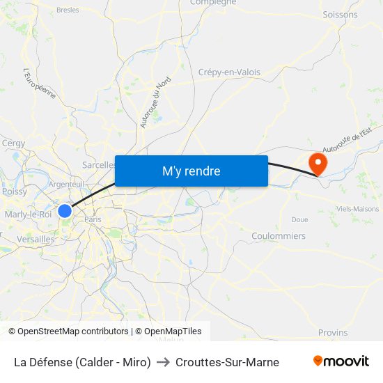 La Défense (Calder - Miro) to Crouttes-Sur-Marne map