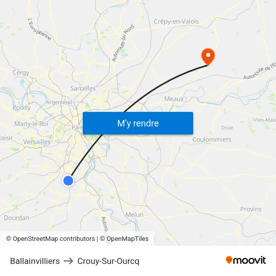 Ballainvilliers to Crouy-Sur-Ourcq map