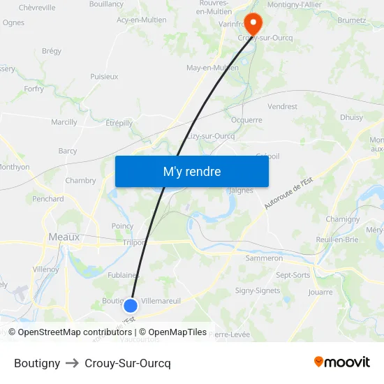 Boutigny to Crouy-Sur-Ourcq map
