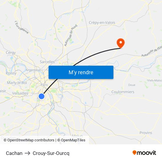 Cachan to Crouy-Sur-Ourcq map