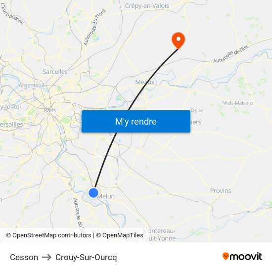 Cesson to Crouy-Sur-Ourcq map