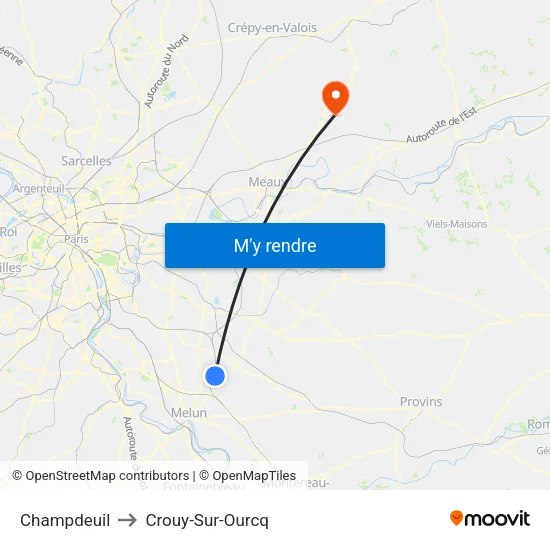 Champdeuil to Crouy-Sur-Ourcq map