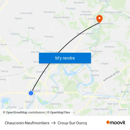 Chauconin-Neufmontiers to Crouy-Sur-Ourcq map