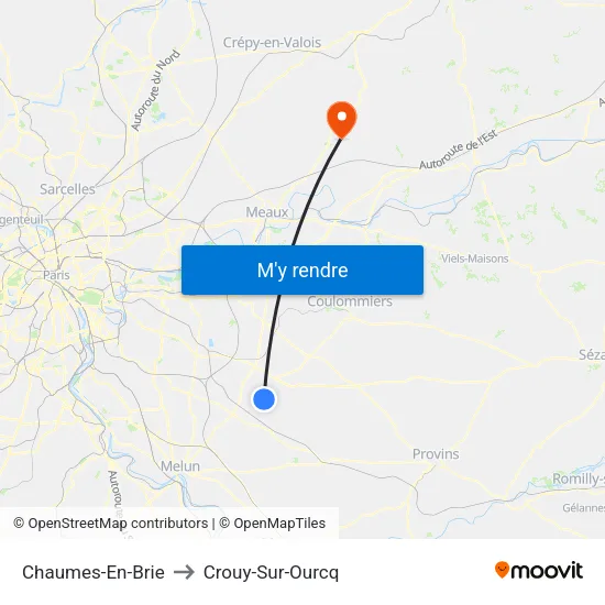 Chaumes-En-Brie to Crouy-Sur-Ourcq map