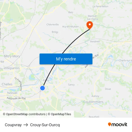 Coupvray to Crouy-Sur-Ourcq map