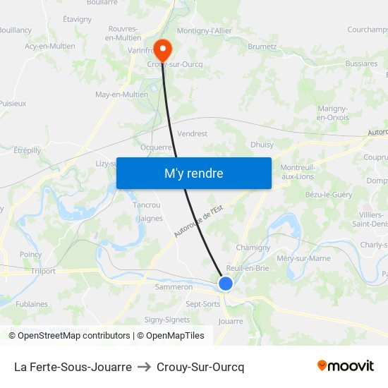 La Ferte-Sous-Jouarre to Crouy-Sur-Ourcq map