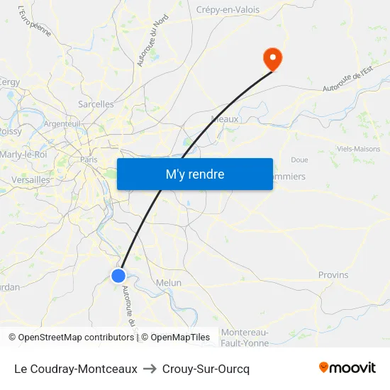 Le Coudray-Montceaux to Crouy-Sur-Ourcq map