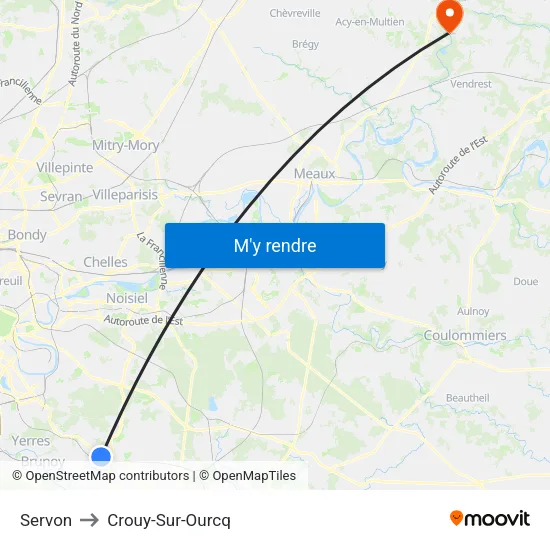 Servon to Crouy-Sur-Ourcq map