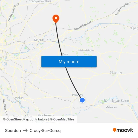 Sourdun to Crouy-Sur-Ourcq map