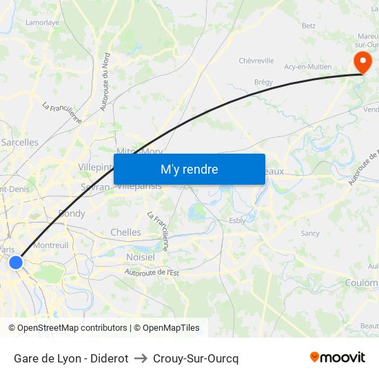 Gare de Lyon - Diderot to Crouy-Sur-Ourcq map