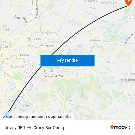 Juvisy RER to Crouy-Sur-Ourcq map