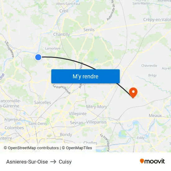 Asnieres-Sur-Oise to Cuisy map